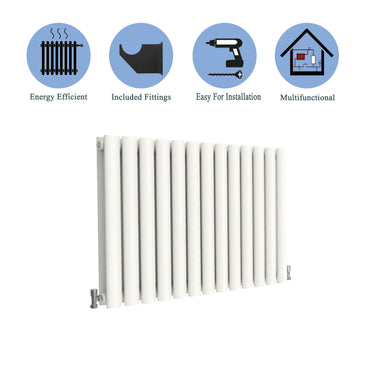 Aidal- Designer Horizontal 600x767mm Double White Oval Column Radiator