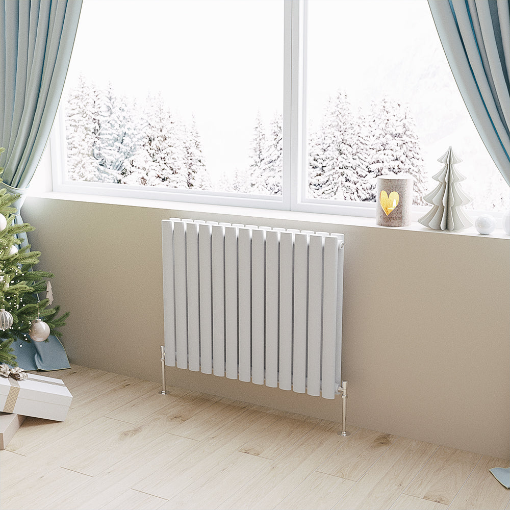 Aidal- Designer Horizontal 600x767mm Double White Oval Column Radiator