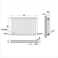 600x767mm double anthracite oval column radiator dimension