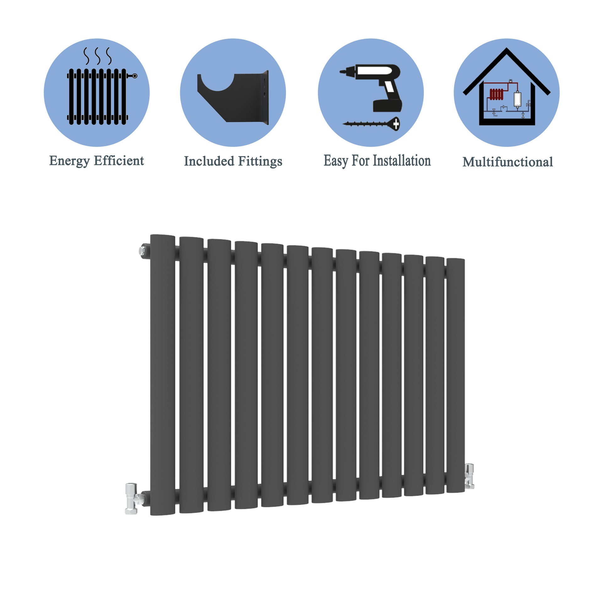 Aidal- Designer Horizontal 600x767mm Single Anthracite Oval Column Radiator