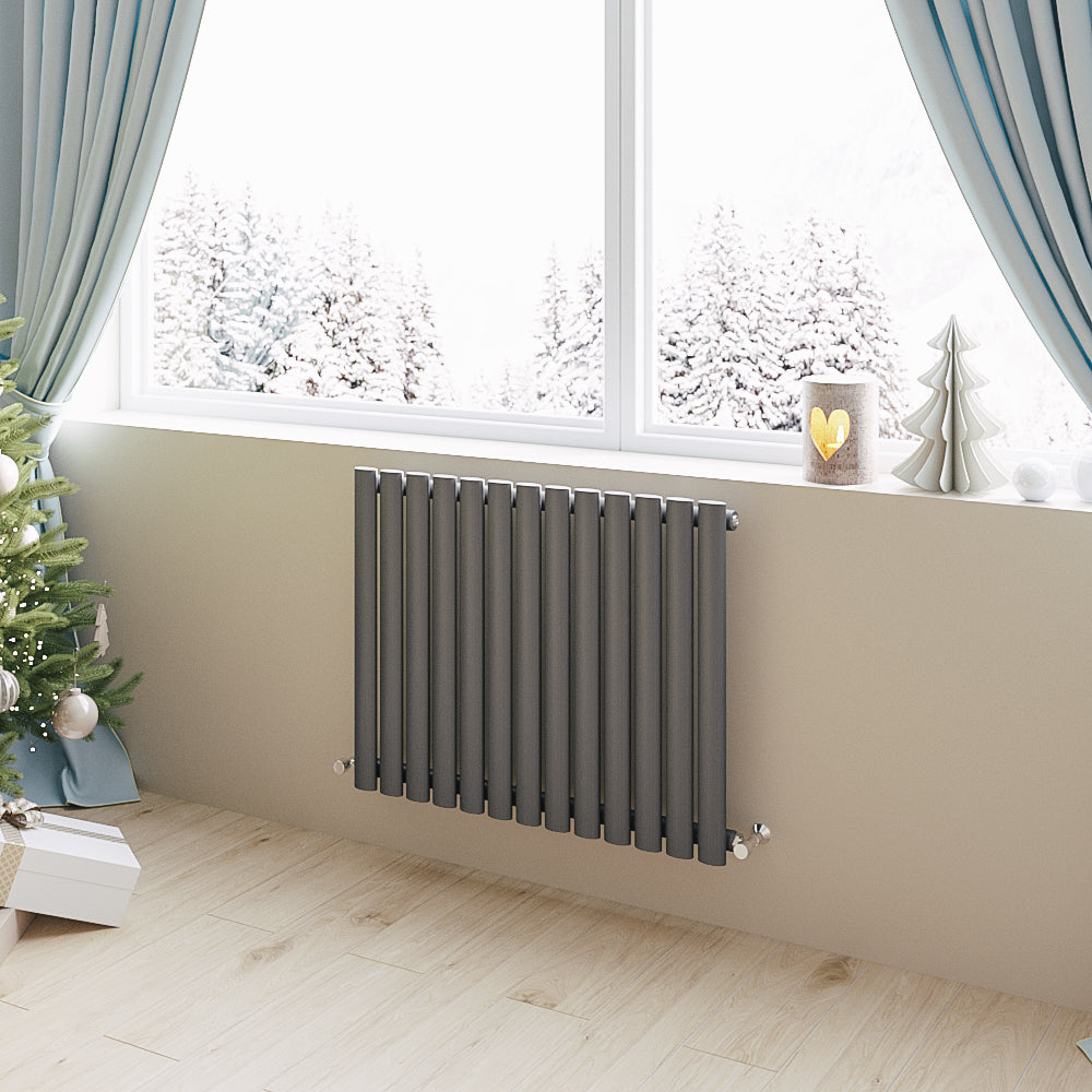 Aidal- Designer Horizontal 600x767mm Single Anthracite Oval Column Radiator