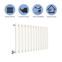 Aidal- Designer Horizontal 600x767mm Single White Oval Column Radiator