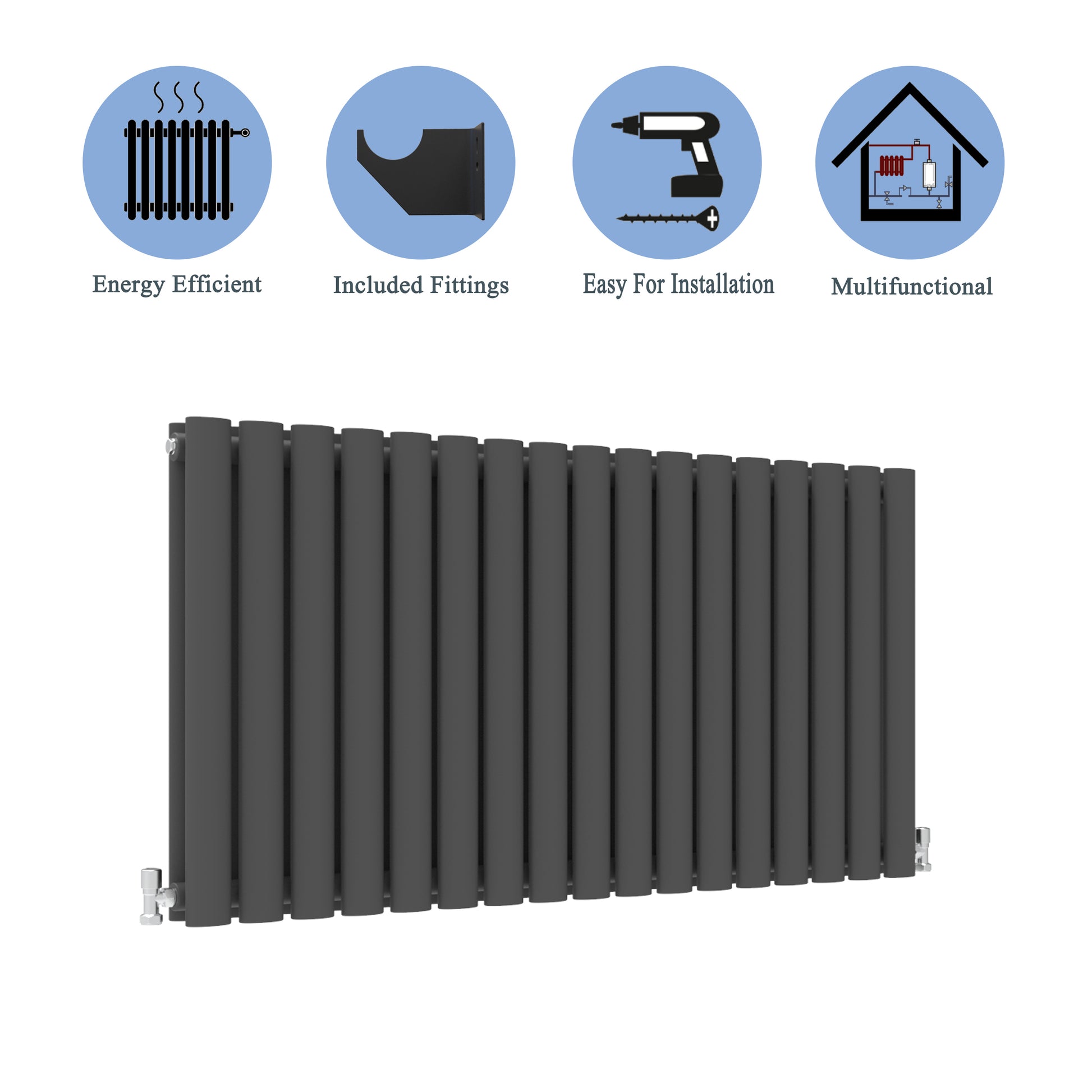 Aidal- Designer Horizontal 600x1003mm Double Anthracite Oval Column Radiator