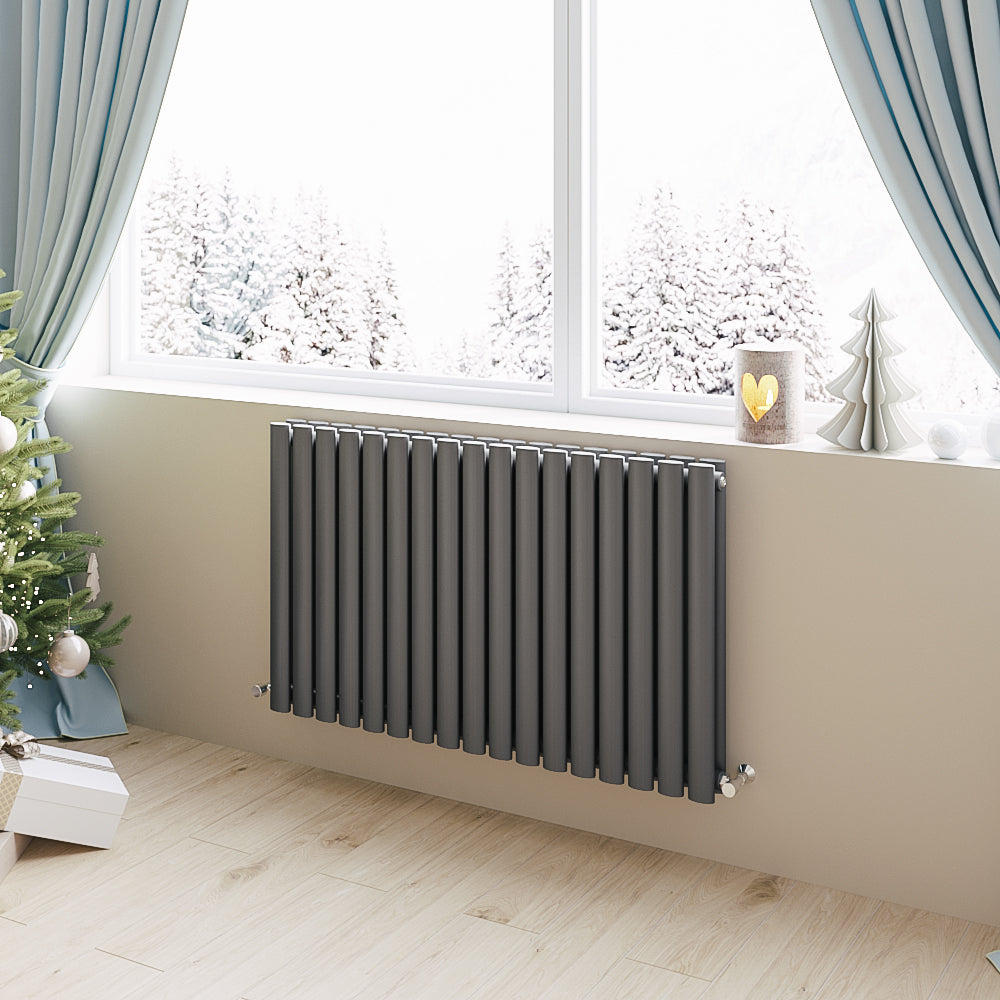 Aidal- Designer Horizontal 600x1003mm Double Anthracite Oval Column Radiator