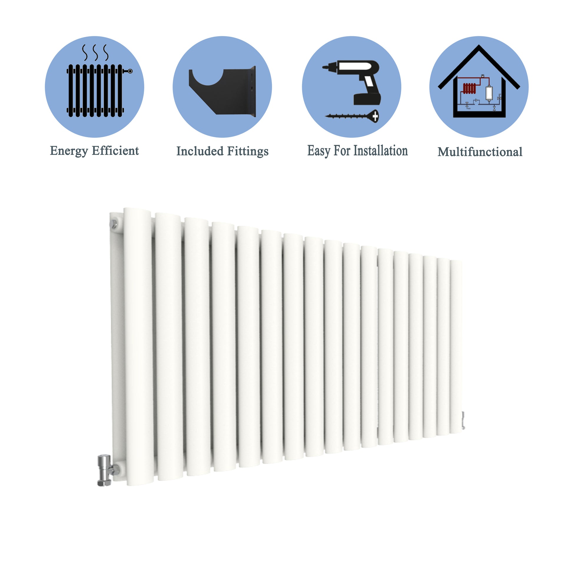 Aidal- Designer Horizontal 600x1003mm Double White Oval Column Radiator