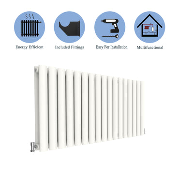 Aidal- Designer Horizontal 600x1003mm Double White Oval Column Radiator