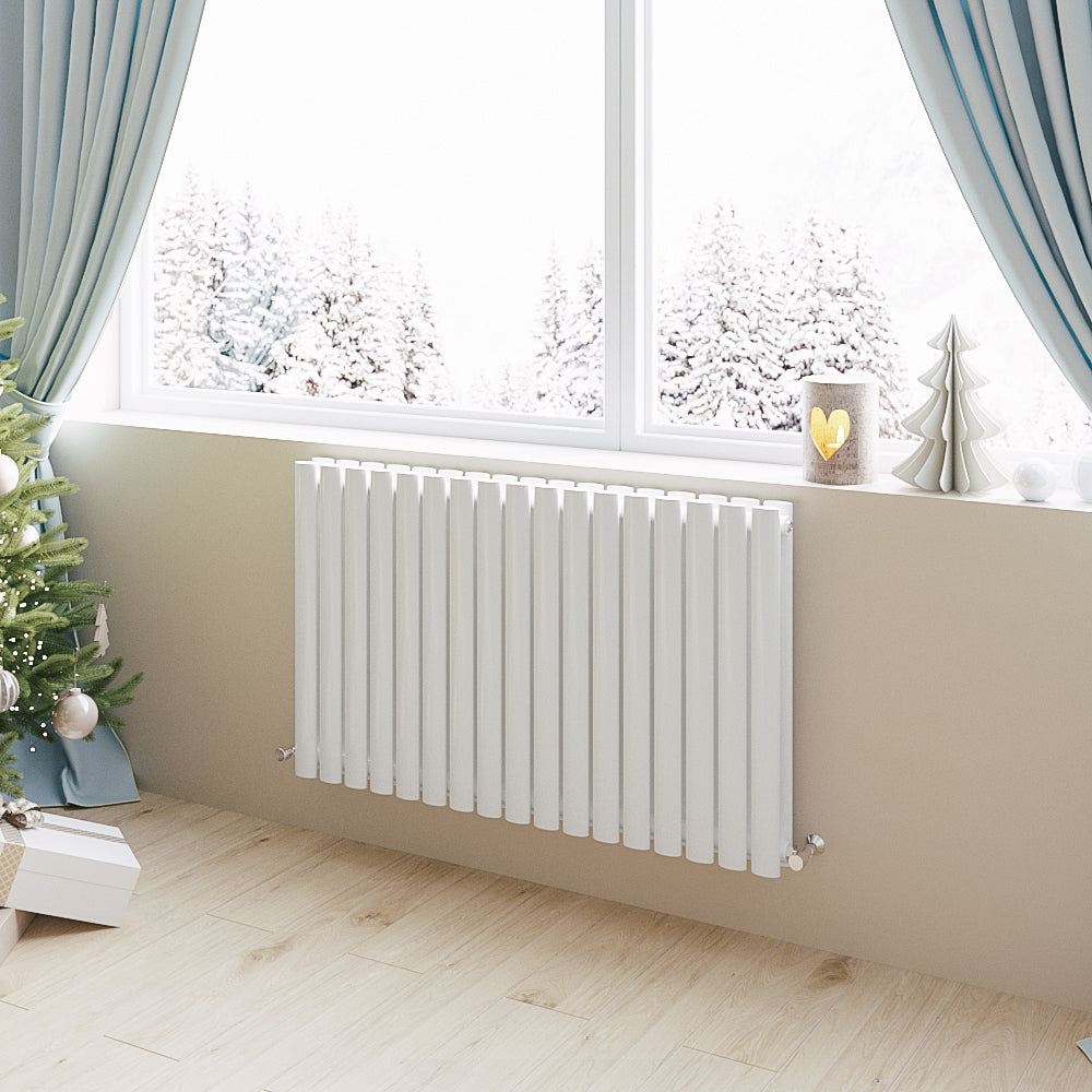 Aidal- Designer Horizontal 600x1003mm Double White Oval Column Radiator