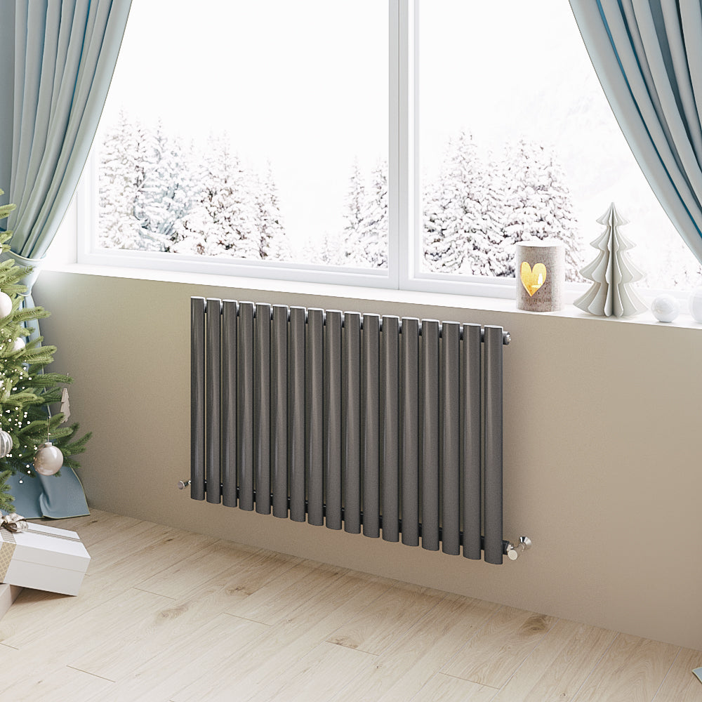 Aidal- Designer Horizontal 600x1003mm Single Anthracite Oval Column Radiator