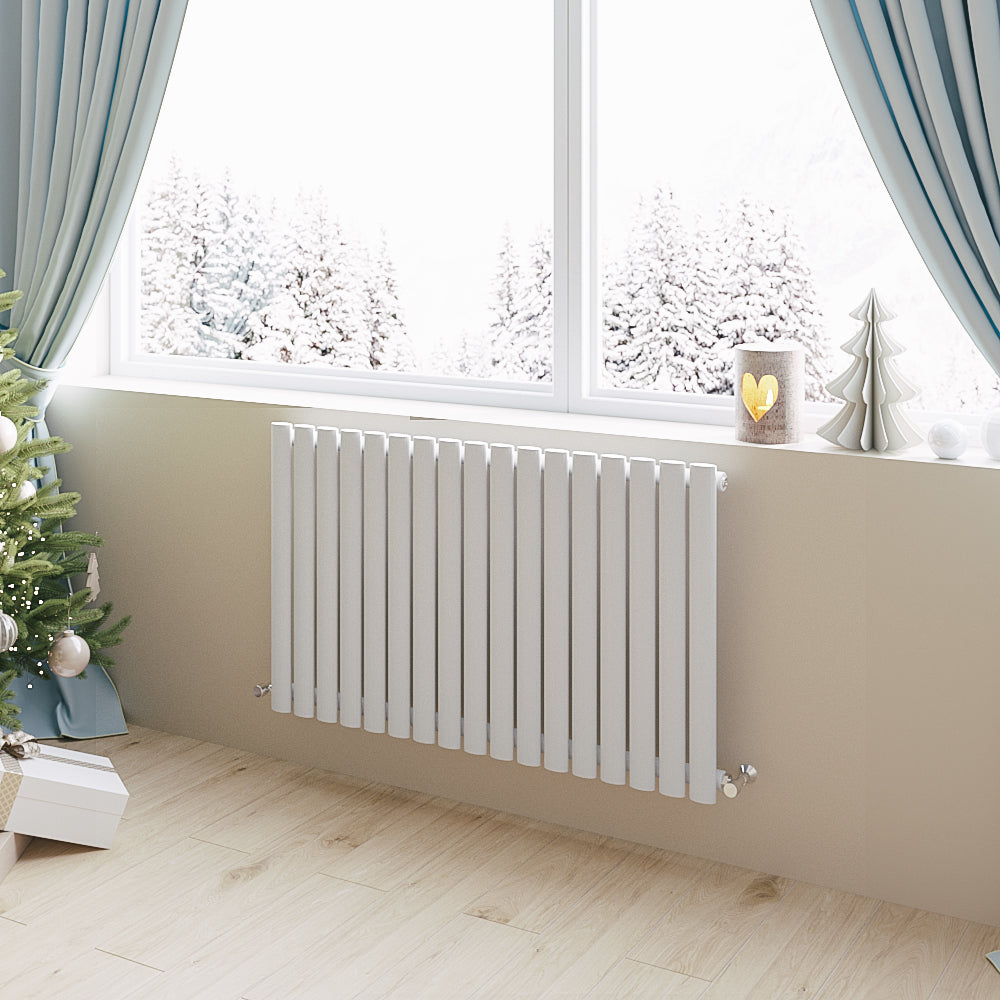 Aidal- Designer Horizontal 600x1003mm Single White Oval Column Radiator