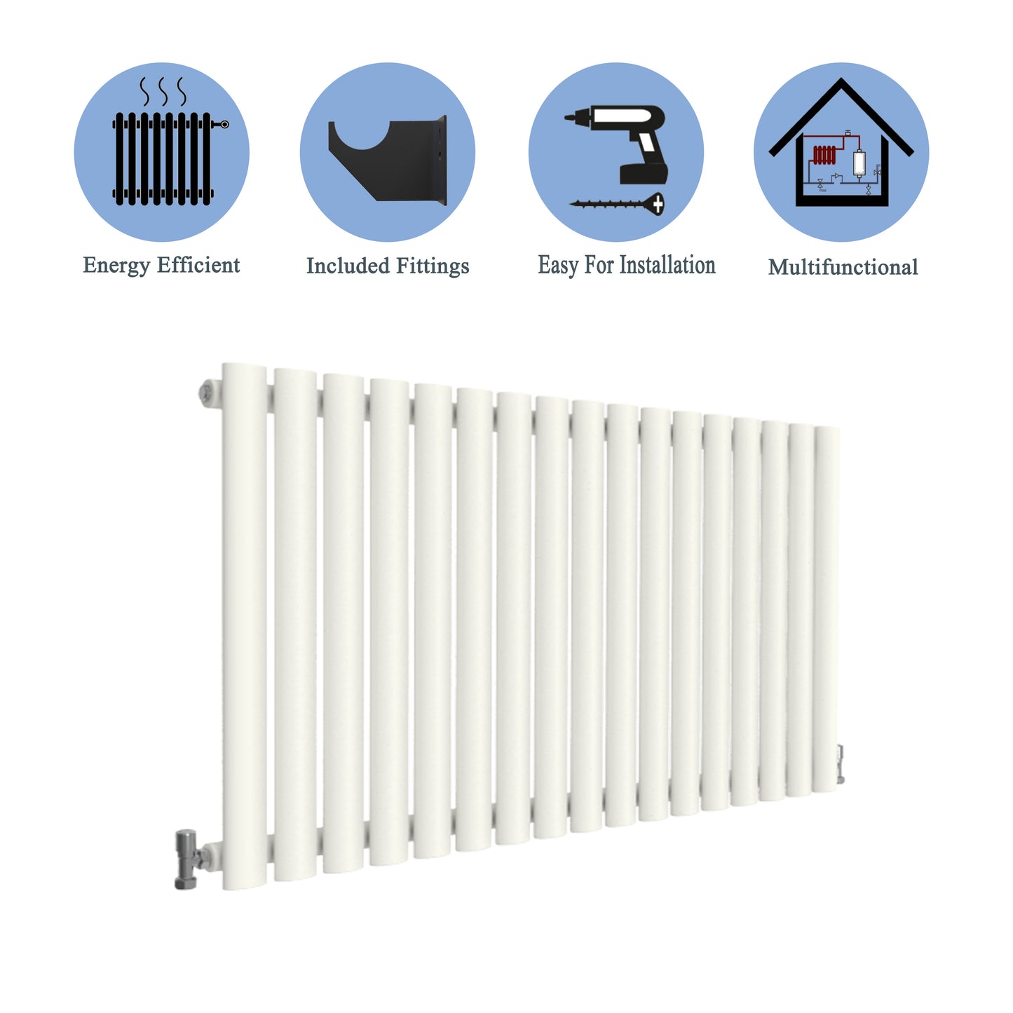 Aidal- Designer Horizontal 600x1003mm Single White Oval Column Radiator