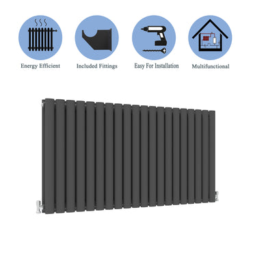 Aidal- Designer Horizontal 600x1180mm Double Anthracite Oval Column Radiator