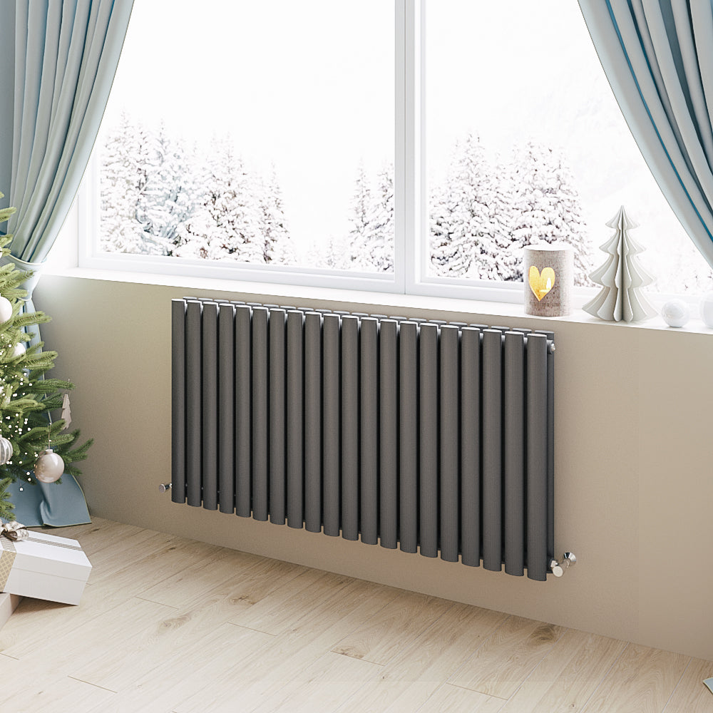 Aidal- Designer Horizontal 600x1180mm Double Anthracite Oval Column Radiator