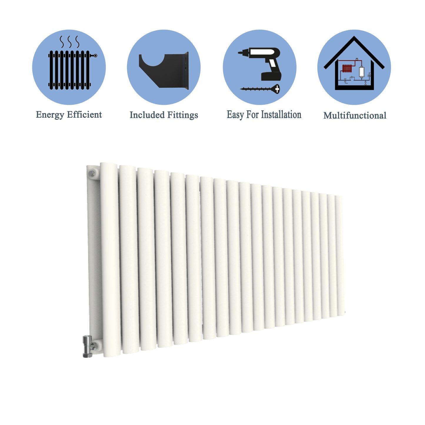 Aidal- Designer Horizontal 600x1180mm Double White Oval Column Radiator