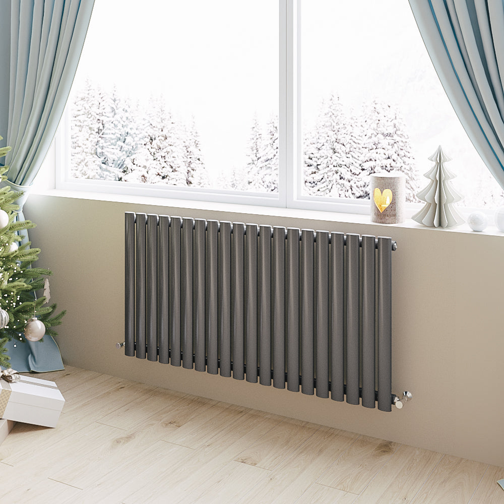 Aidal- Designer Horizontal 600x1180mm Single Anthracite Oval Column Radiator