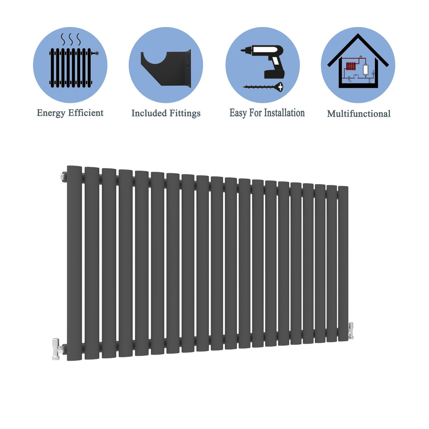 Aidal- Designer Horizontal 600x1180mm Single Anthracite Oval Column Radiator