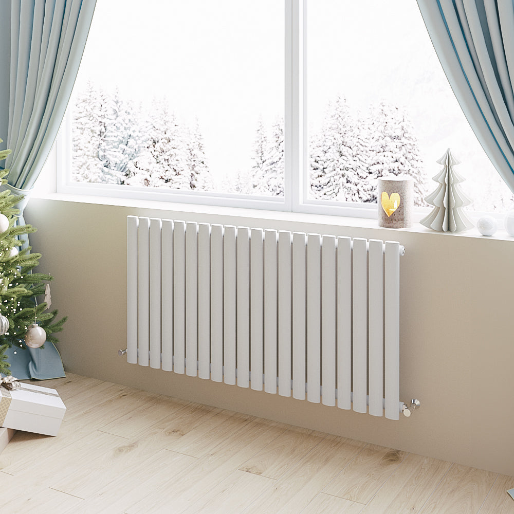 Aidal- Designer Horizontal 600x1180mm Single White Oval Column Radiator