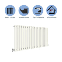 Aidal- Designer Horizontal 600x1180mm Single White Oval Column Radiator