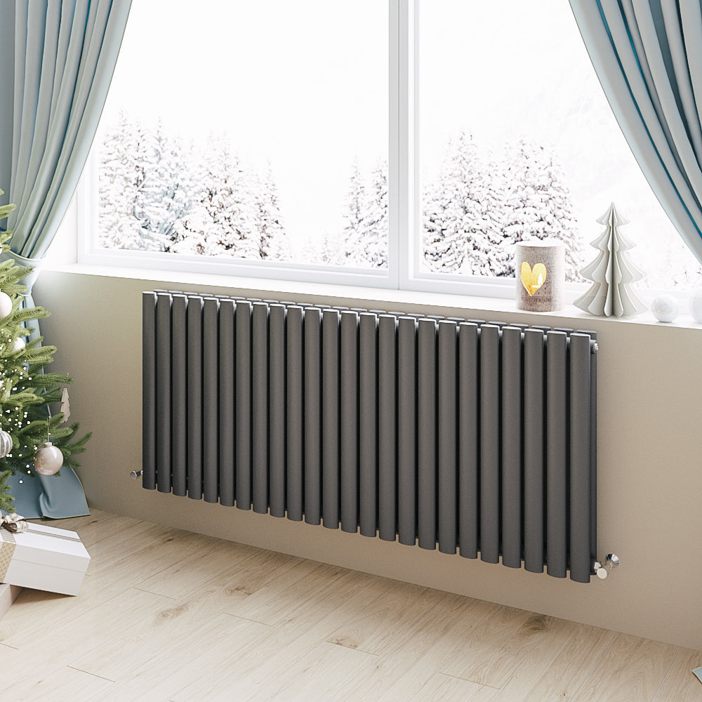 Aidal- Designer Horizontal 600x1416mm Double Anthracite Oval Column Radiator