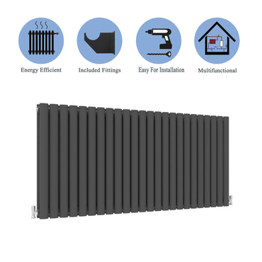 Aidal- Designer Horizontal 600x1416mm Double Anthracite Oval Column Radiator