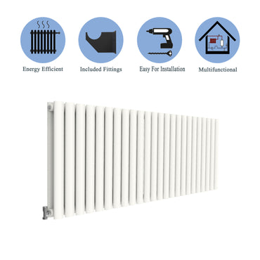 Aidal- Designer Horizontal 600x1416mm Double White Oval Column Radiator