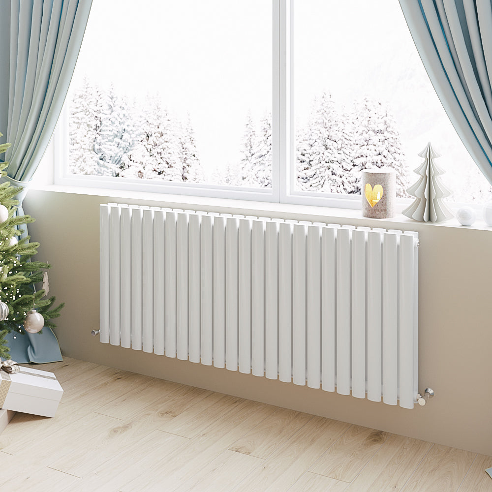 Aidal- Designer Horizontal 600x1416mm Double White Oval Column Radiator