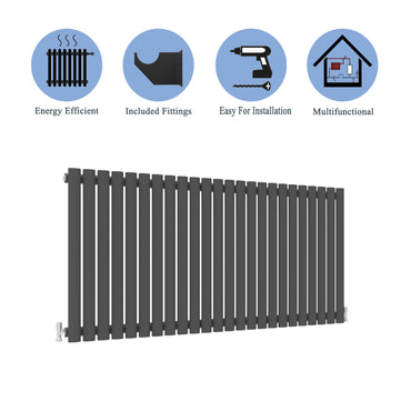 Aidal- Designer Horizontal 600x1416mm Single Anthracite Oval Column Radiator