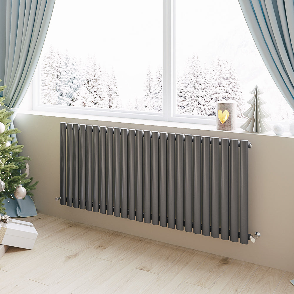 Aidal- Designer Horizontal 600x1416mm Single Anthracite Oval Column Radiator