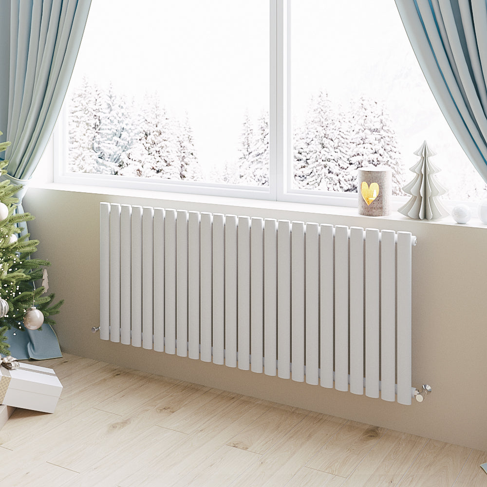 Aidal- Designer Horizontal 600x1416mm Single White Oval Column Radiator