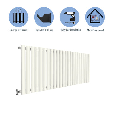 Aidal- Designer Horizontal 600x1416mm Single White Oval Column Radiator