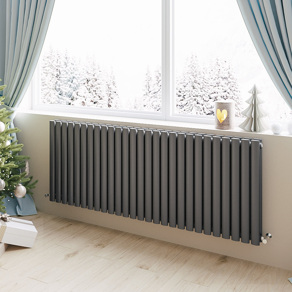 Aidal- Designer Horizontal 600x1593mm Double Anthracite Oval Column Radiator