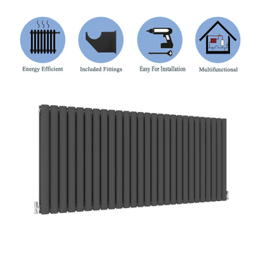 Aidal- Designer Horizontal 600x1593mm Double Anthracite Oval Column Radiator