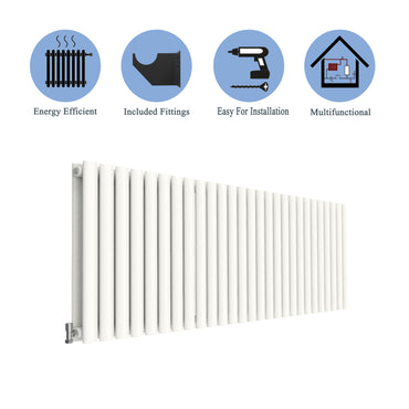 Aidal- Designer Horizontal 600x1593mm Double White Oval Column Radiator