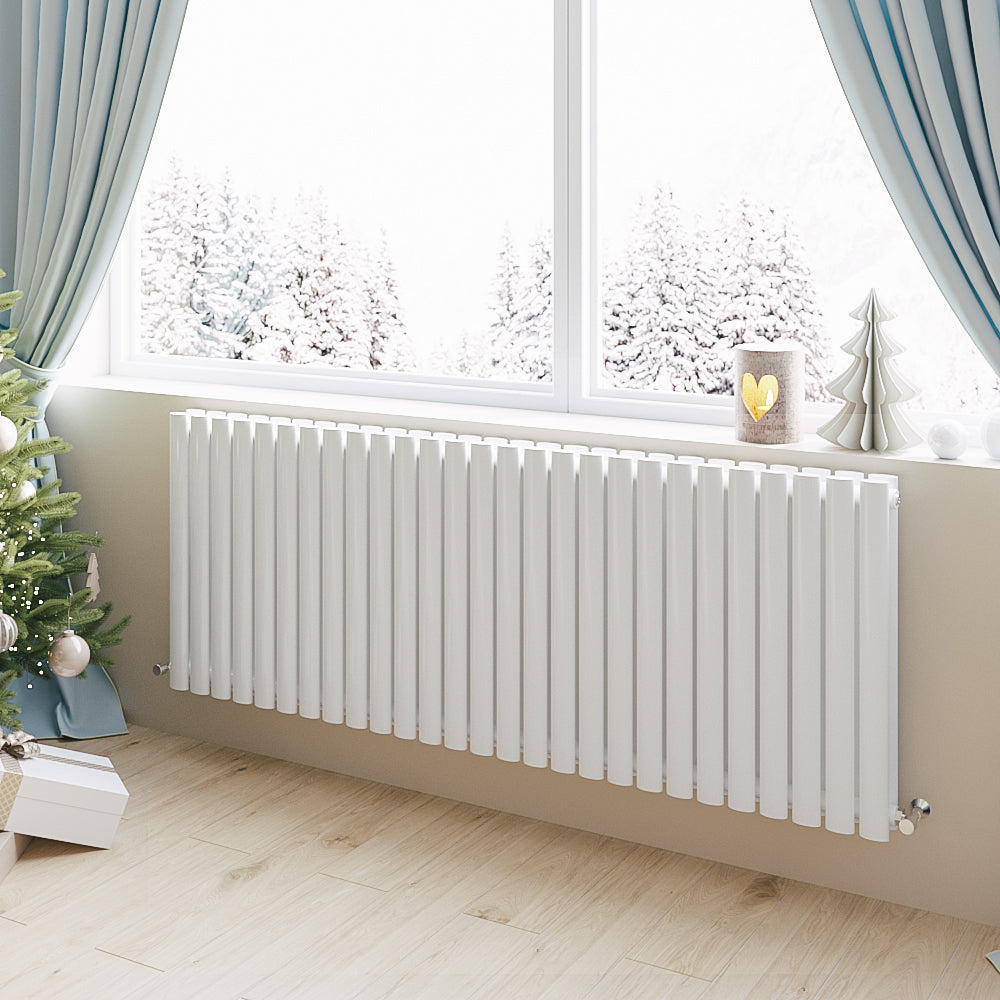 Aidal- Designer Horizontal 600x1593mm Double White Oval Column Radiator