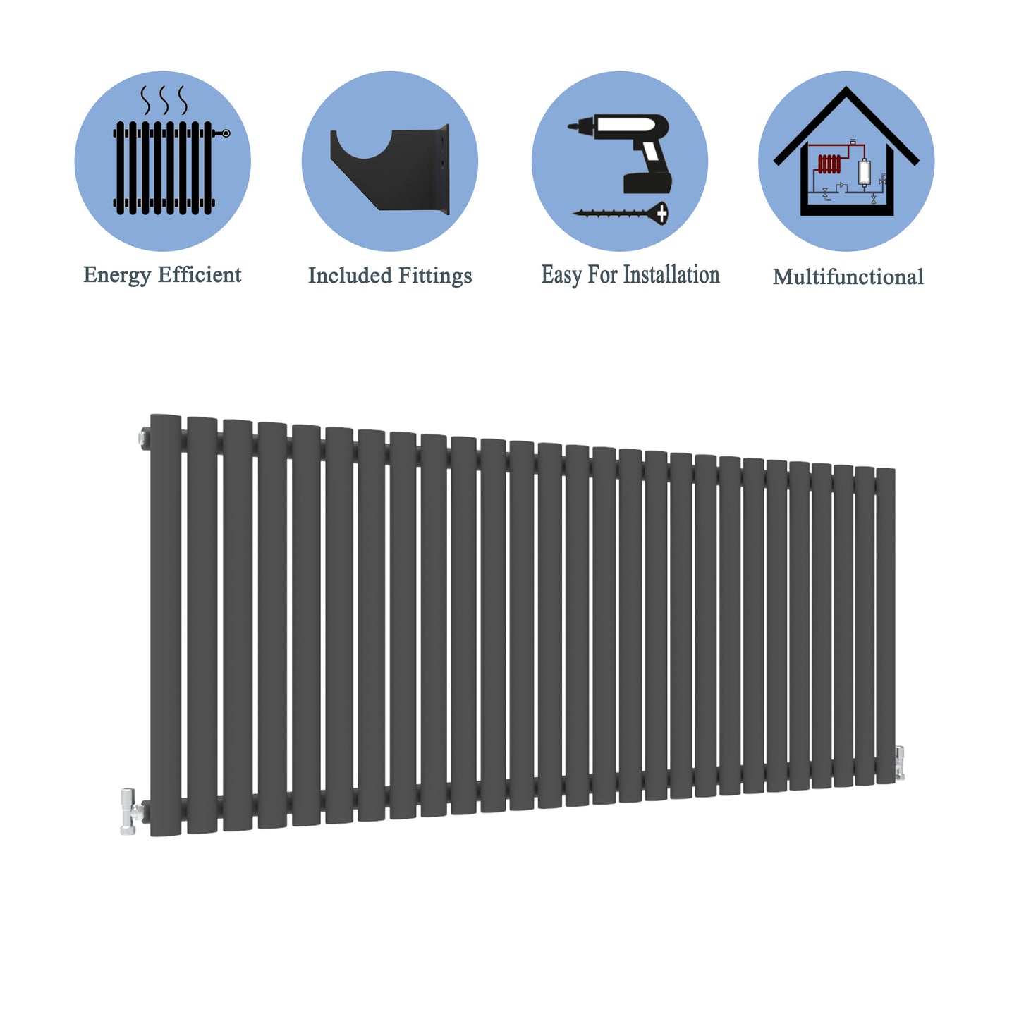 Aidal- Designer Horizontal 600x1593mm Single Anthracite Oval Column Radiator