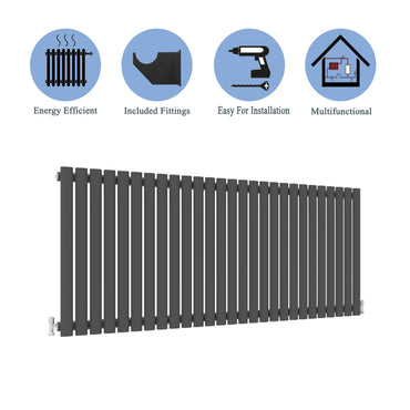 Aidal- Designer Horizontal 600x1593mm Single Anthracite Oval Column Radiator