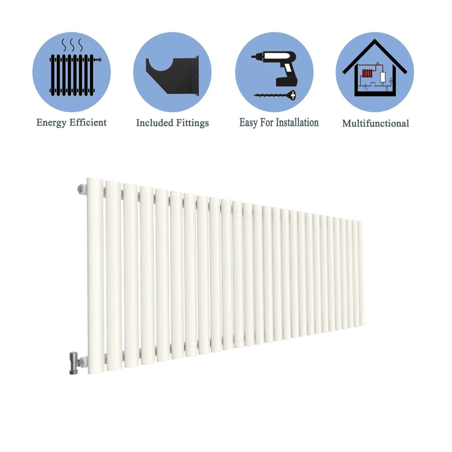 Aidal- Designer Horizontal 600x1593mm Single White Oval Column Radiator