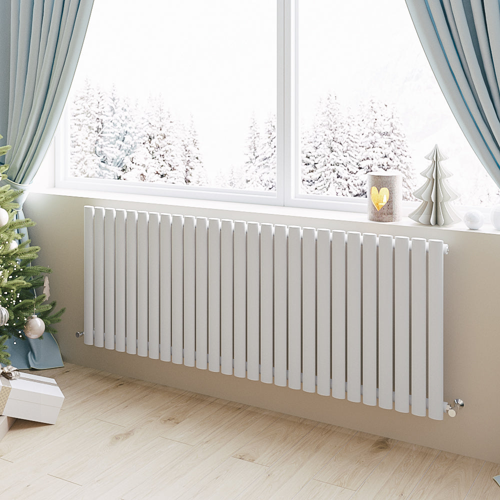 Aidal- Designer Horizontal 600x1593mm Single White Oval Column Radiator