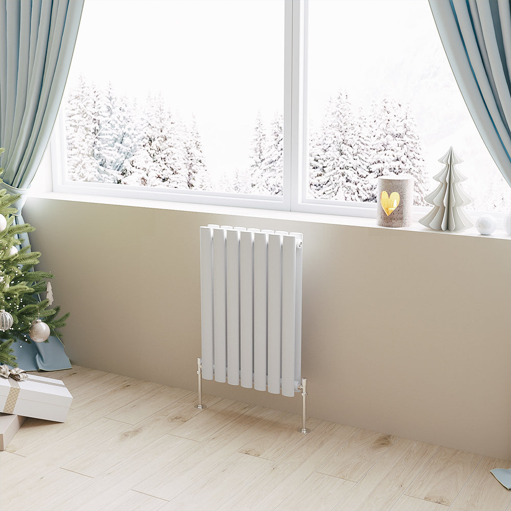 Aidal- Designer Horizontal 600x413mm Double White Oval Column Radiator