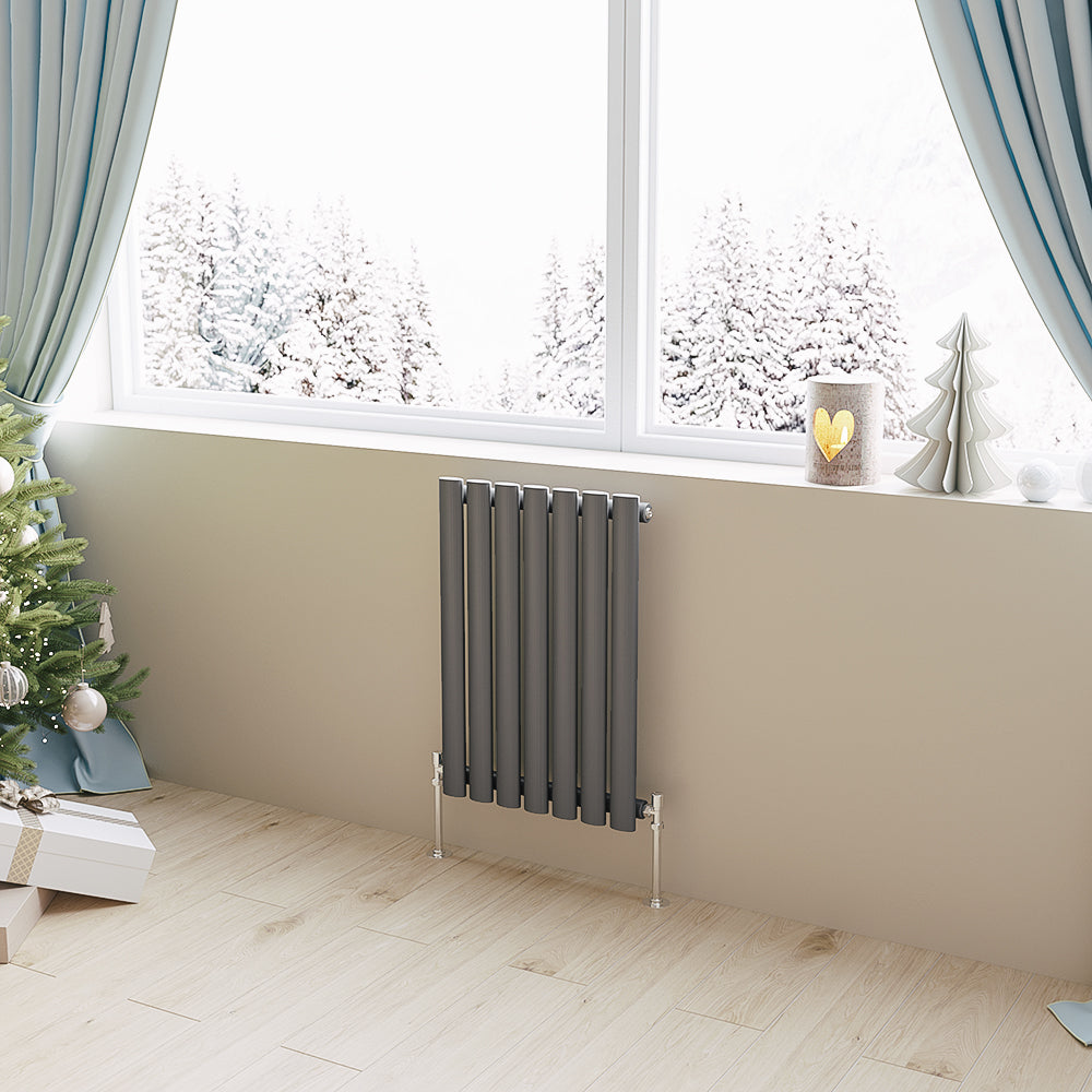 Aidal- Designer Horizontal 600x413mm Single Anthracite Oval Column Radiator