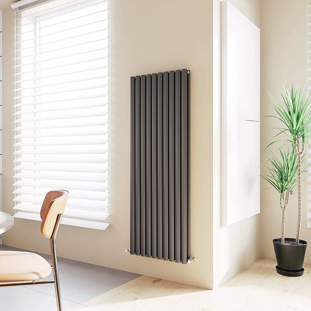 Aidal- Designer Vertical 1600x590mm Double Anthracite Oval Column Radiator