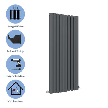 Aidal- Designer Vertical 1600x590mm Double Anthracite Oval Column Radiator