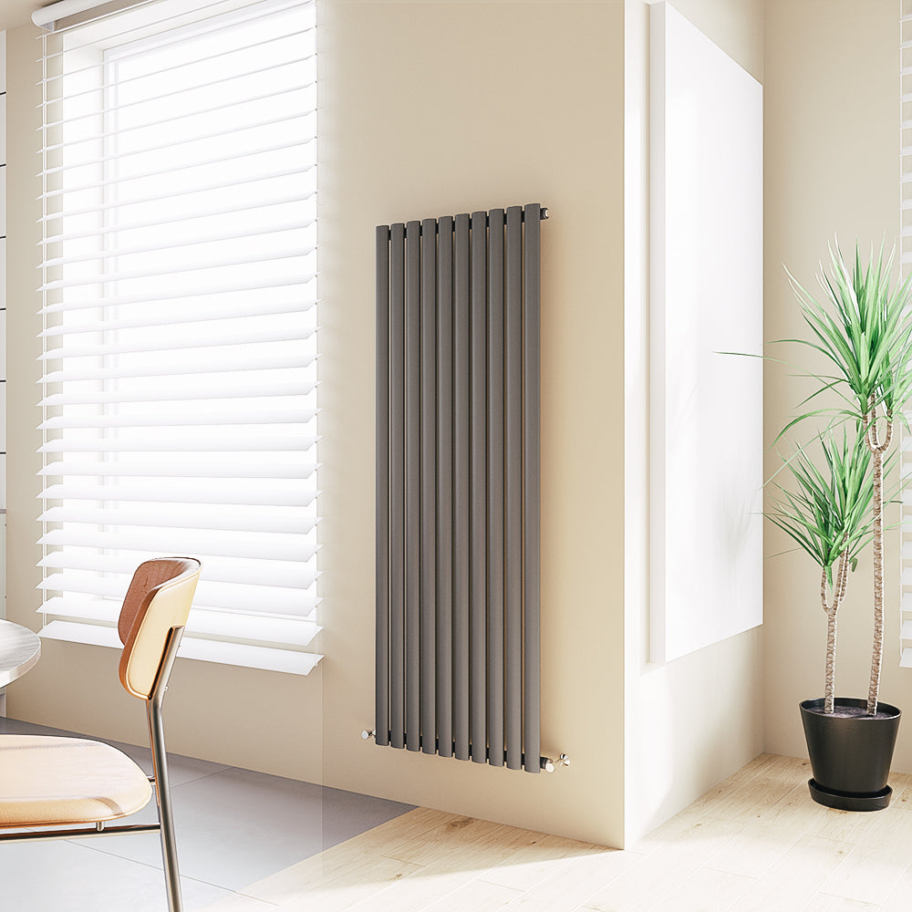 Aidal- Designer Vertical 1600x590mm Single Anthracite Oval Column Radiator