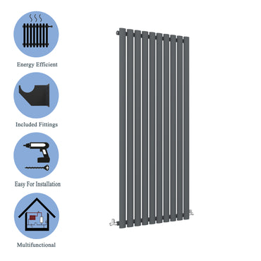 Aidal- Designer Vertical 1600x590mm Single Anthracite Oval Column Radiator