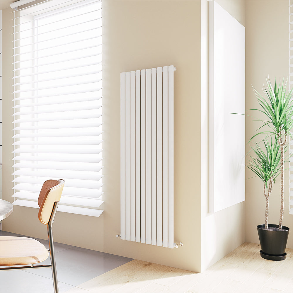 Aidal- Designer Vertical 1600x590mm Single White Oval Column Radiator