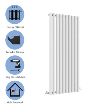 Aidal- Designer Vertical 1600x590mm Single White Oval Column Radiator