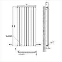1600x590mm single anthracite oval column radiator dimension