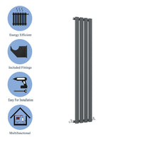 Aidal- Designer Vertical 1600x236mm Single Anthracite Oval Column Radiator