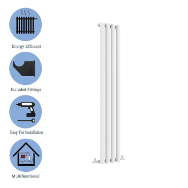 Aidal- Designer Vertical 1600x236mm Single White Oval Column Radiator