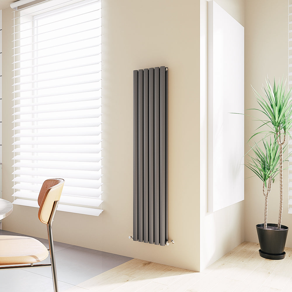 Aidal- Designer Vertical 1600x354mm Double Anthracite Oval Column Radiator