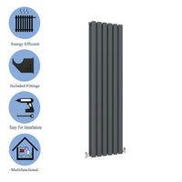 Aidal- Designer Vertical 1600x354mm Double Anthracite Oval Column Radiator